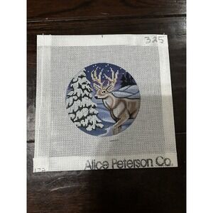 Alice Peterson ConHandpainted 18 Mesh Winter Deer Needlepoint 4" Round Ornament